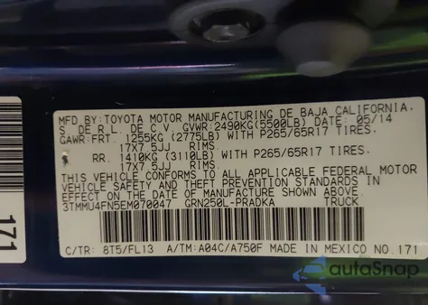 2014 Toyota Tacoma Base V6 z USA, uszkodzony, nr VIN 3TMMU4FN5EM070047